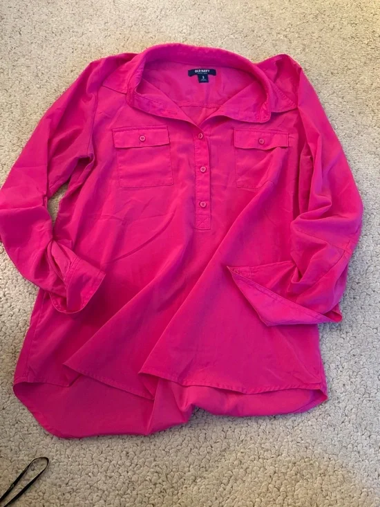 Old Navy Hot Pink Roll-Tab Top - Picture 2 of 6